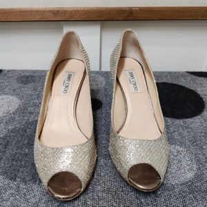 Jimmy Choo Peep Toe Metallic Heels - 41